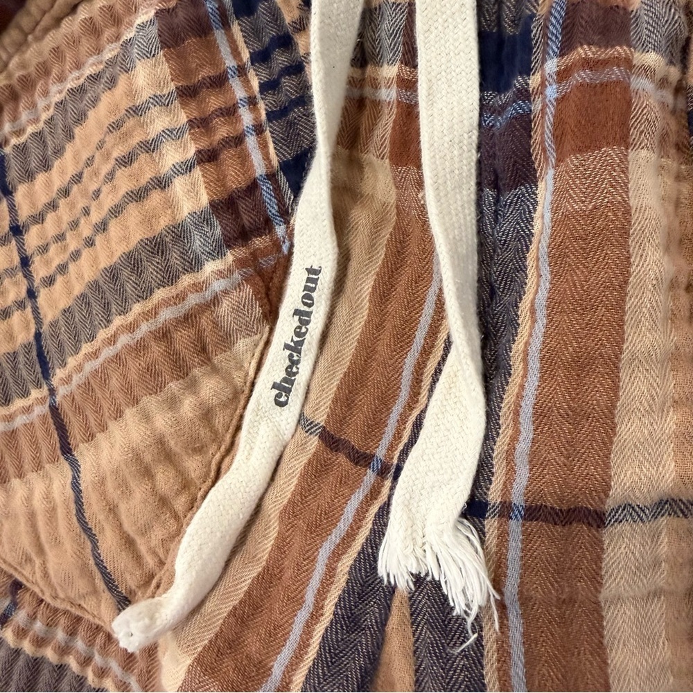 Aerie Soft Gauze Plaid Pajama Jogger Pants Womens Small Regular Brown/Tan Lounge - Picture 6 of 9